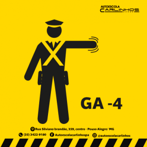 gesto do agente de trânsito GA 04: Braços estendido horizontalmente, com a palma da mão para baixo, fazendo movimentos verticais.